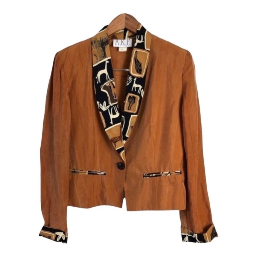 AKF Vintage Rust Brown Safari Animal Print Cropped Blazer Jacket size 6